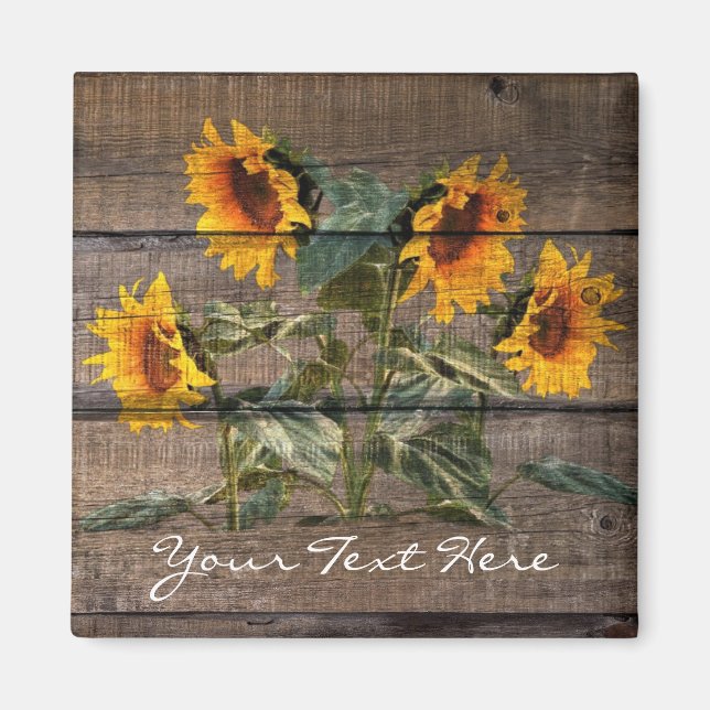 Rustic Barn Wood Solros Magnet (Framsidan)