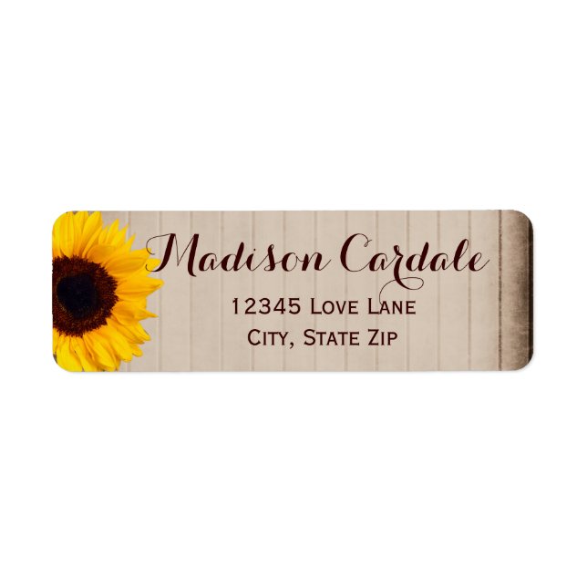 Rustic Barn Wood Solros Returetiketter Returadress Etikett (Framsidan)