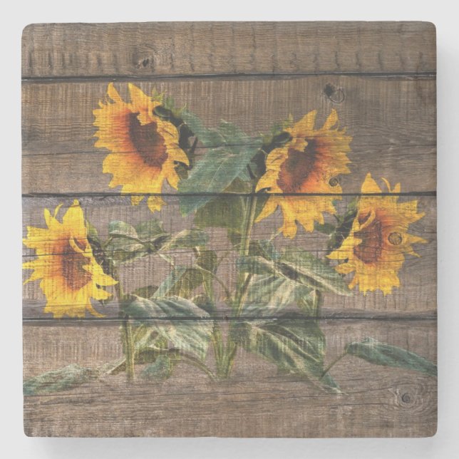 Rustic Barn Wood Solros Stenunderlägg (Framsidan)