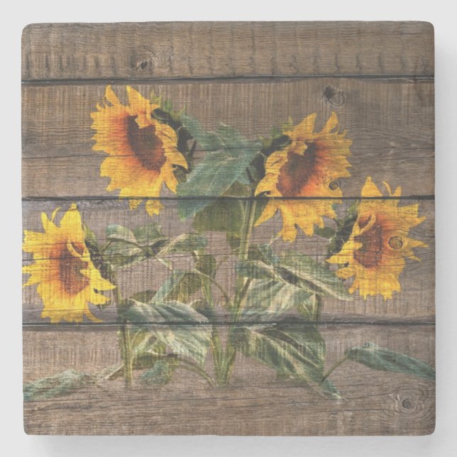 Rustic Barn Wood Solros Stenunderlägg (Framsidan)