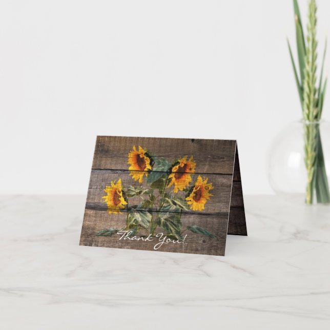 Rustic Barn Wood Solros Tack Kort (Framsida)