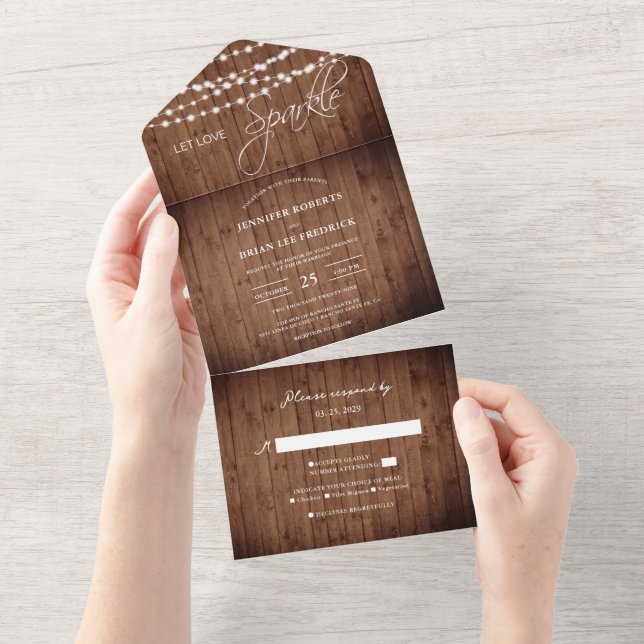 Rustic Barn Wood String Ljus Bröllop (Avrivbar del)