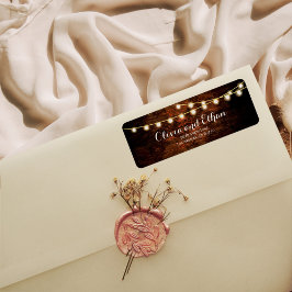 Rustic Barn Wood String Ljus Bröllop Adress Returadress Etikett