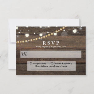 Rustic Barn Wood String Ljus Bröllop OSA Kort