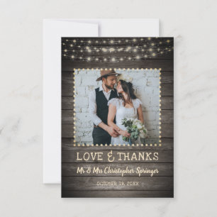 Rustic Barn Wood String Ljus Bröllop Tack Kort