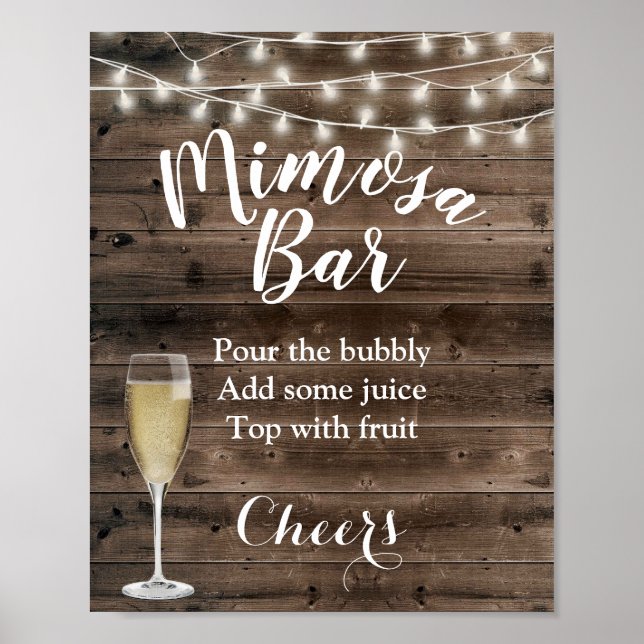 Rustic Barn Wood String Ljus Mimosa Pub Sign Poster (Framsidan)