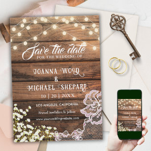 Rustic Barn Wood String Ljus & Snöre Land Spara Datumet