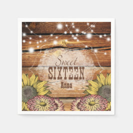 Rustic Barn Wood String Ljus Solblommor Pappersservett