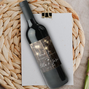 Rustic Barn Wood String Ljus Wedding Favor Vin Vinflaska Etikett