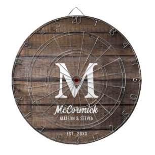 Rustic Barn Wood Struktur Family Monogram Darttavla