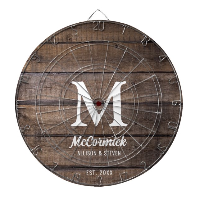 Rustic Barn Wood Struktur Family Monogram Darttavla (Framsidan)