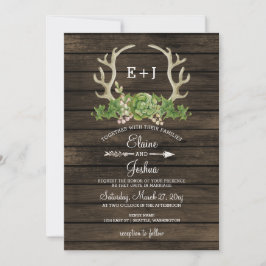 Rustic Barn Wood Succulent Antlers Bröllop Inbjudningar