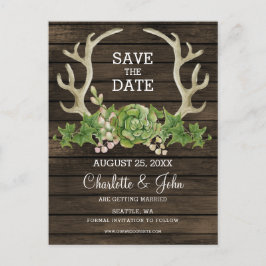 Rustic Barn Wood Succulent Antlers Land Chic Meddelande Vykort