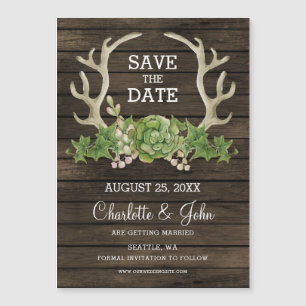 Rustic Barn Wood Succulent Antlers sparar datum A
