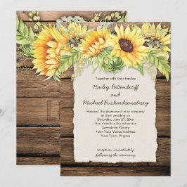 Rustic Barn Wood Sunwers Deckle Kant Bröllop Inbjudningar