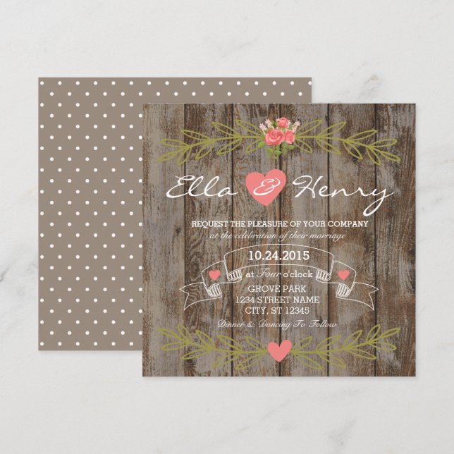 Rustic Barn Wood Wedding Invitation Inbjudningar (Fram/baksida)