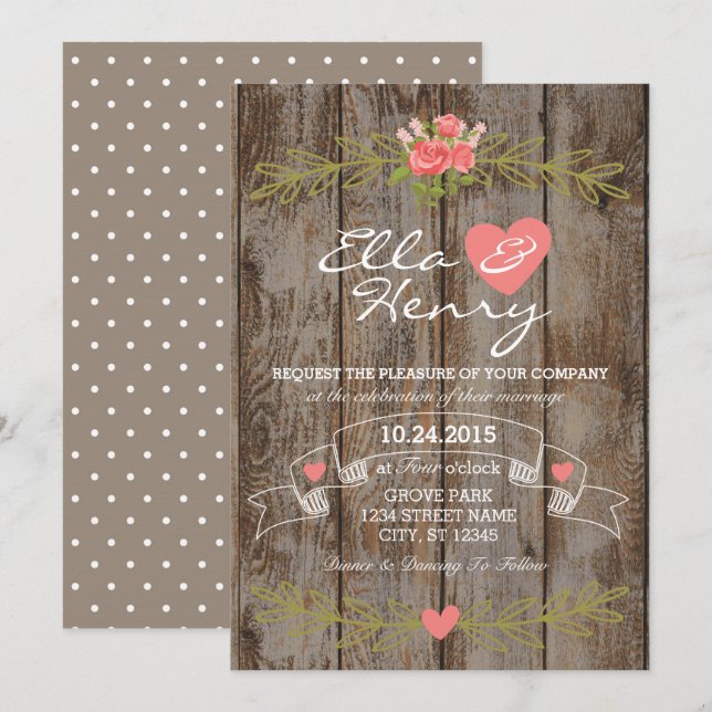 Rustic Barn Wood Wedding Invitation Inbjudningar (Fram/baksida)