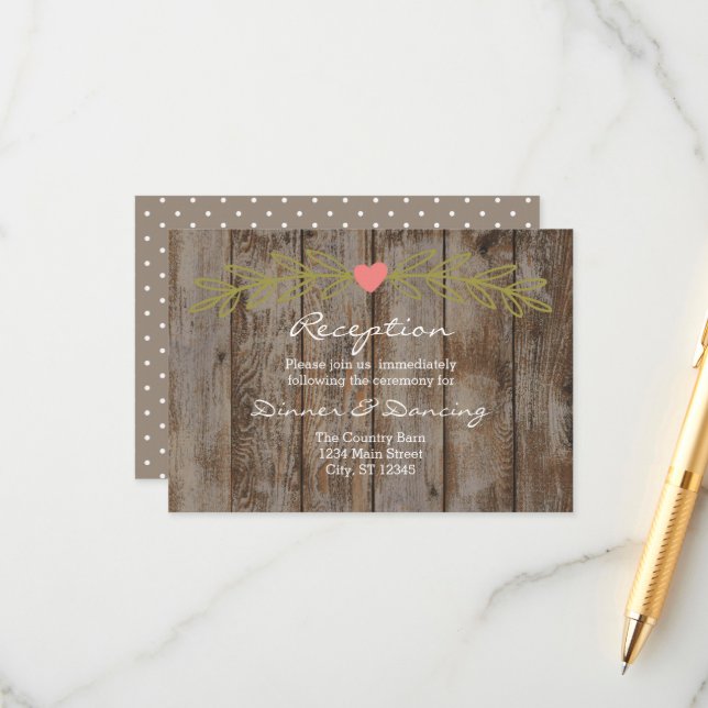 Rustic Barn Wood Wedding Reception Enclosure Card Tilläggskort (Fram/Back In Situ)