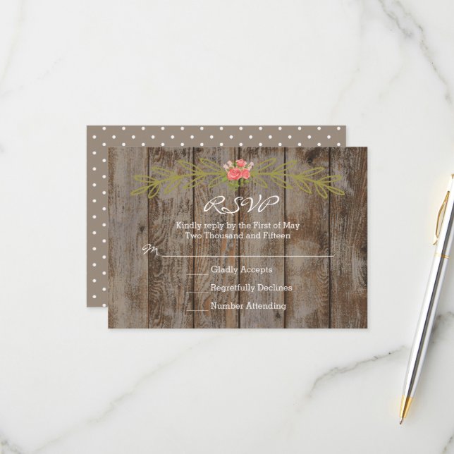 Rustic Barn Wood Wedding Response Card OSA Kort (Fram/Back In Situ)