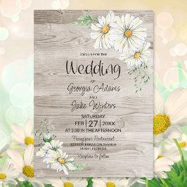 Rustic Barn Wood White Daisys Bröllopsinbjudan Inbjudningar