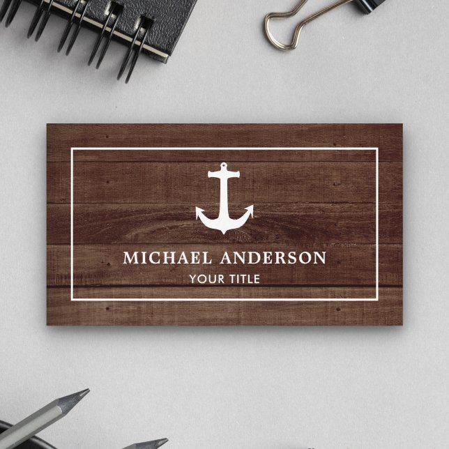 Rustic Barn Wood White Nautical Anchor Visitkort (Skapare uppladdad)