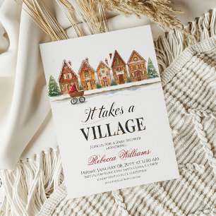 Rustic Barnvagn byage Houses Winter Baby Shower Inbjudningar