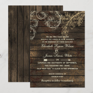 Rustic Barnwood, blommande bröllop Inbjudningar