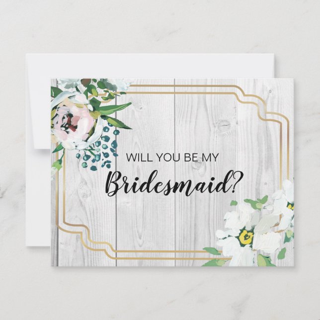 Rustic Barnwood Blommigt Guld Bridesmaid Frieri Inbjudningar (Framsida)