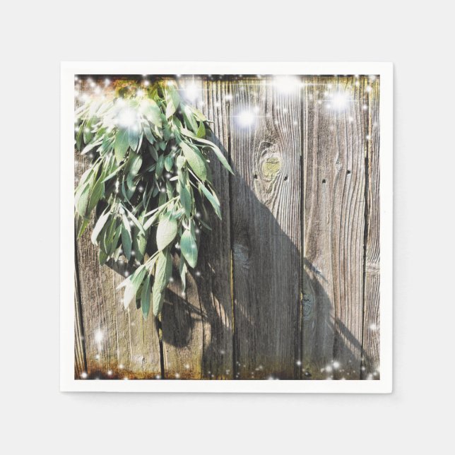 Rustic barnwood botanical grey twinkle ljus pappersservett (Framsidan)