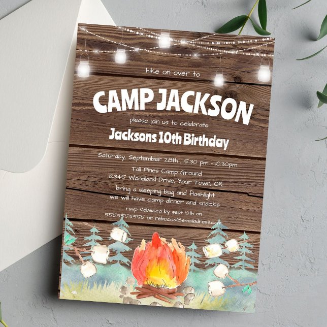 Rustic Barnwood Camping Birthday-inbjudan Inbjudningar (Skapare uppladdad)