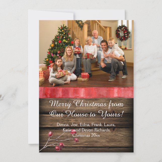 Rustic Barnwood Candle Holly Berries Photo Julafto Julkort (Framsida)