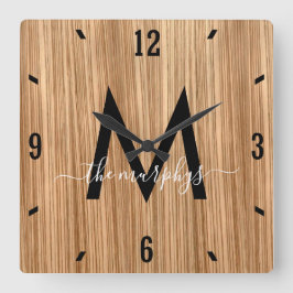 Rustic Barnwood Farmhouse Monogram Fyrkantig Klocka