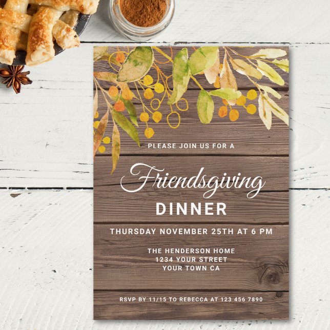 Rustic Barnwood Friendsgiving-middag Inbjudningar (Skapare uppladdad)