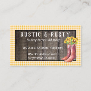 Rustic Barnwood & Gingham Sunsun Land Visitkort