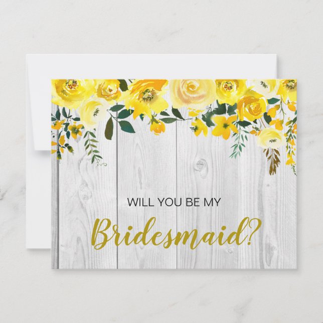 Rustic Barnwood Gult Blommigt  Bridesmaid Frieri Inbjudningar (Framsida)