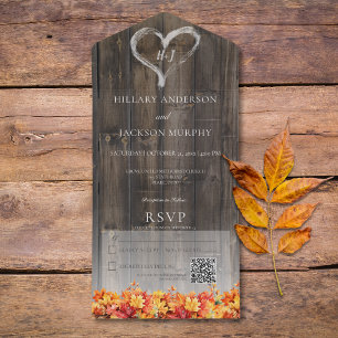Rustic Barnwood & Höst löv QR-kod