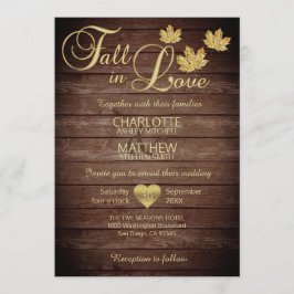 Rustic Barnwood Land Guld FALL I KÄRLEK Bröllop Inbjudningar