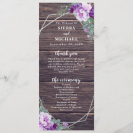 Rustic Barnwood Lila & Silver Blommigt Bröllop Program