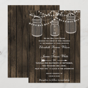 Rustic Barnwood, Mason burk bröllopsinbjudan Inbjudningar