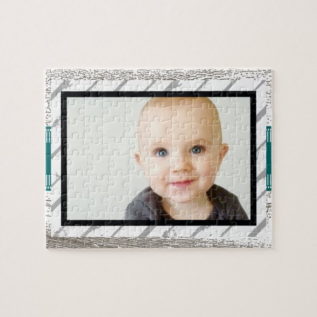 Rustic Barnwood Mönster Baby Photo Pussel (Horisontell)