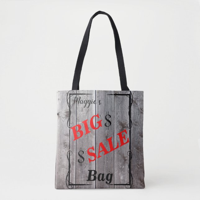 Rustic Barnwood Personlig Bargain Hunter Sale Tygkasse (Framsida)