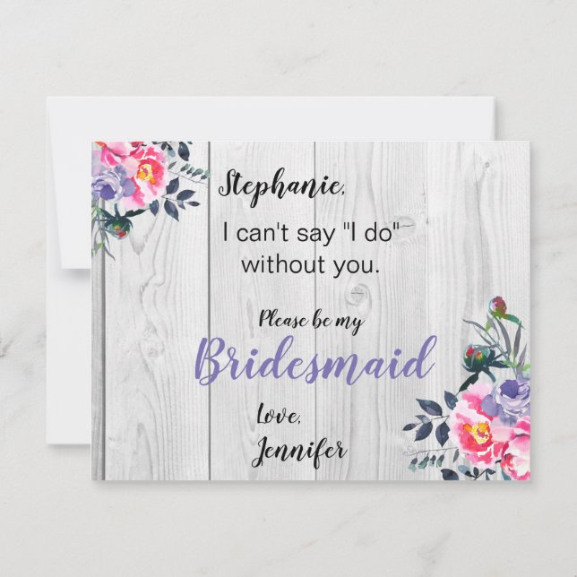 Rustic Barnwood Rosa Blommigt Bridesmaid Frieri Inbjudningar (Baksida)