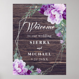 Rustic Barnwood Silver & Lila Blommigt Bröllop Poster