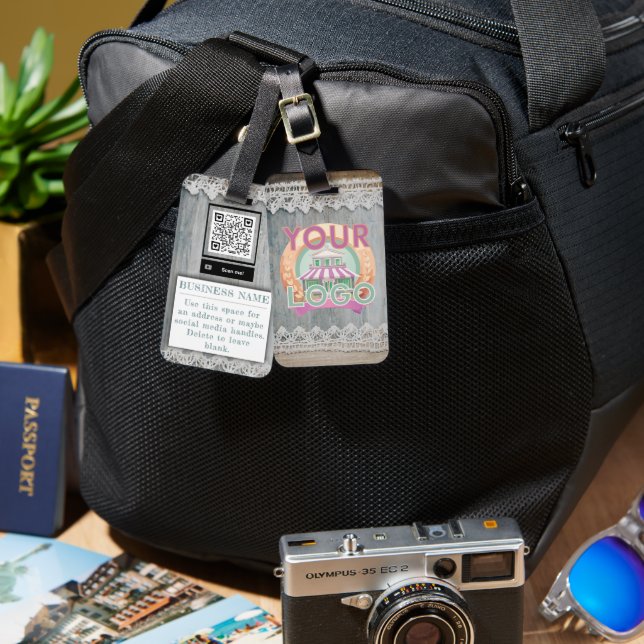 Rustic Barnwood Snöre Logotyp Business QR Bagagebricka (Fram & Baksida)