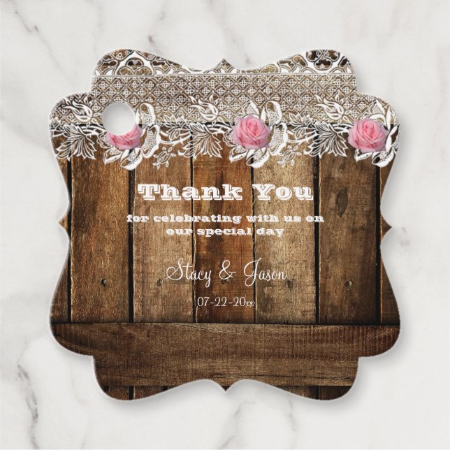 Rustic Barnwood, Snöre, Ro Bröllop Gåvor Etiketter (Framsida)