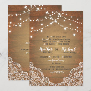 Rustic Barnwood Snöre String Ljus Bröllop W/OSA Inbjudningar