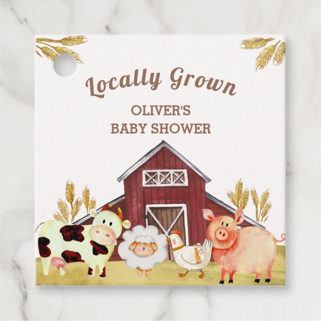 Rustic Barnyard Boskap Baby Shower Gåvor Etiketter (Framsida)