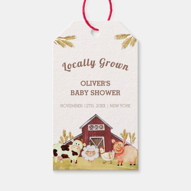 Rustic Barnyard Boskap Baby Shower Presentetikett (Framsidan)