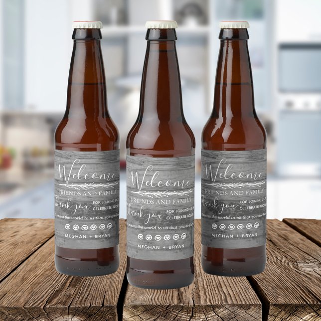 Rustic Barnyard Bröllop Tack Ölflaska Etikett (Rustic Barnyard Wedding Thank You Beer Bottle Label)