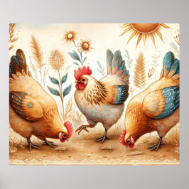 Rustic Barnyard Chickens Boho Land Farm Poster